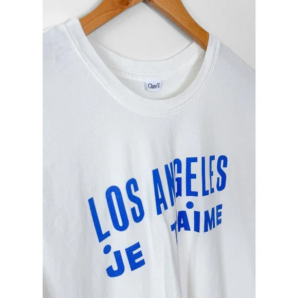 Clare V. Original Tee Los Angeles Je t’aime Graphic Shirt White Blue - Picture 5 of 9